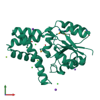 PDB entry 3umb coloured by chain, front view.
