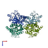 PDB entry 3umc coloured by chain, top view.