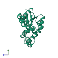 PDB entry 3umf coloured by chain, side view.