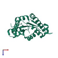 PDB entry 3umf coloured by chain, top view.