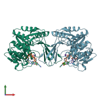 PDB entry 3ump coloured by chain, front view.