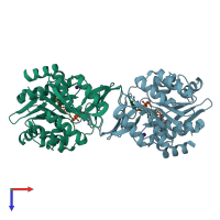 PDB entry 3ump coloured by chain, top view.