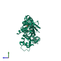 PDB entry 3ums coloured by chain, side view.