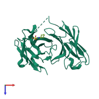 PDB entry 3umt coloured by chain, top view.