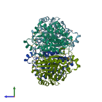 PDB entry 3un1 coloured by chain, side view.