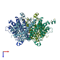 PDB entry 3un1 coloured by chain, top view.