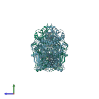 PDB entry 3una coloured by chain, side view.