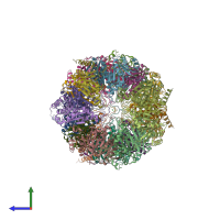 PDB entry 3unh coloured by chain, side view.