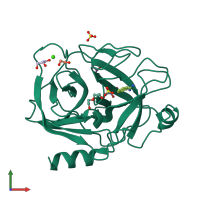 PDB entry 3unq coloured by chain, front view.