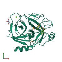 PDB entry 3uns coloured by chain, front view.