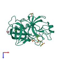 PDB entry 3uns coloured by chain, top view.