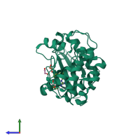 PDB entry 3uo4 coloured by chain, side view.