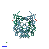 PDB entry 3uo6 coloured by chain, side view.