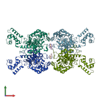 PDB entry 3uo9 coloured by chain, front view.