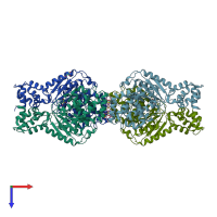 PDB entry 3uo9 coloured by chain, top view.