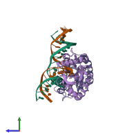 PDB entry 3uob coloured by chain, side view.