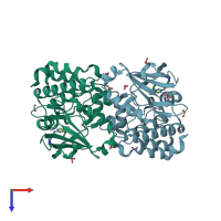 PDB entry 3uol coloured by chain, top view.