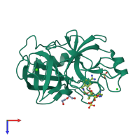 PDB entry 3uop coloured by chain, top view.