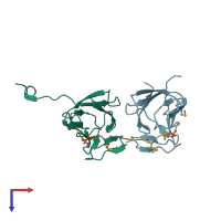 PDB entry 3uot coloured by chain, top view.