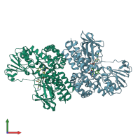 PDB entry 3uox coloured by chain, front view.