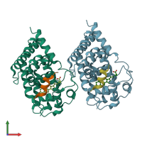 PDB entry 3up0 coloured by chain, front view.