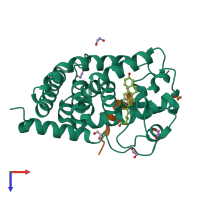 PDB entry 3up3 coloured by chain, top view.