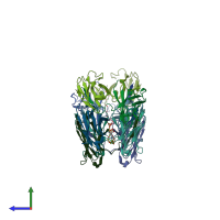 PDB entry 3upc coloured by chain, side view.
