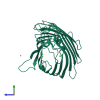 PDB entry 3upg coloured by chain, side view.