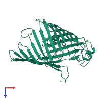 PDB entry 3upg coloured by chain, top view.