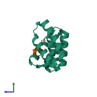 PDB entry 3upv coloured by chain, side view.