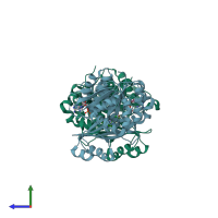 PDB entry 3uq6 coloured by chain, side view.