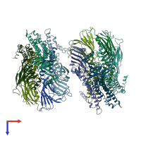 PDB entry 3uq7 coloured by chain, top view.