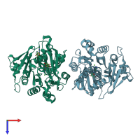 PDB entry 3uq9 coloured by chain, top view.