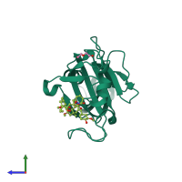 PDB entry 3uqa coloured by chain, side view.