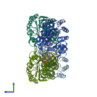 PDB entry 3uqd coloured by chain, side view.