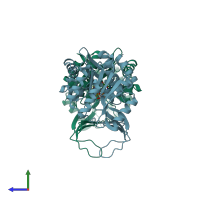 PDB entry 3uqe coloured by chain, side view.