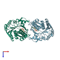 PDB entry 3uqe coloured by chain, top view.