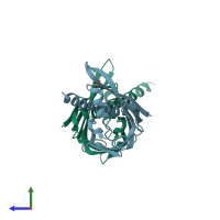 PDB entry 3uqh coloured by chain, side view.