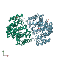 PDB entry 3uqn coloured by chain, front view.