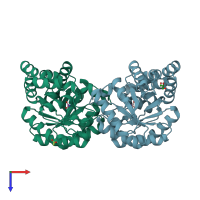 PDB entry 3uqn coloured by chain, top view.