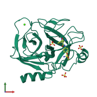 PDB entry 3uqv coloured by chain, front view.