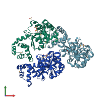 PDB entry 3uqz coloured by chain, front view.