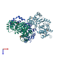 PDB entry 3uqz coloured by chain, top view.