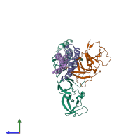 PDB entry 3ur1 coloured by chain, side view.