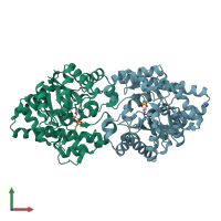 PDB entry 3ur5 coloured by chain, front view.