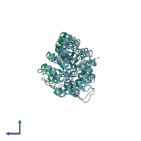 PDB entry 3ur7 coloured by chain, side view.