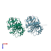 PDB entry 3ur7 coloured by chain, top view.