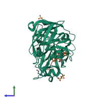 PDB entry 3url coloured by chain, side view.