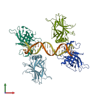 PDB entry 3us0 coloured by chain, front view.