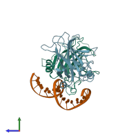 PDB entry 3us1 coloured by chain, side view.